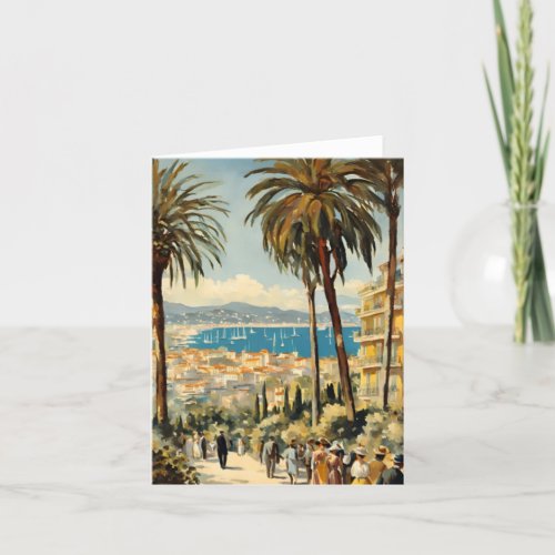 Vintage Style Cannes French Travel Watercolor Holiday Card