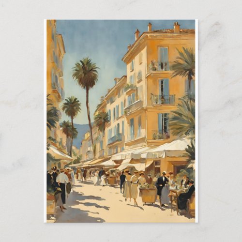 Vintage Style Cannes French Travel Watercolor Holiday Postcard