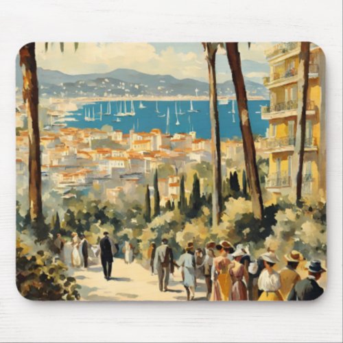 Vintage Style Cannes French Travel Watercolor Mouse Pad