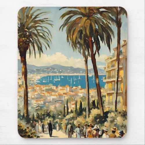 Vintage Style Cannes French Travel Watercolor Mouse Pad