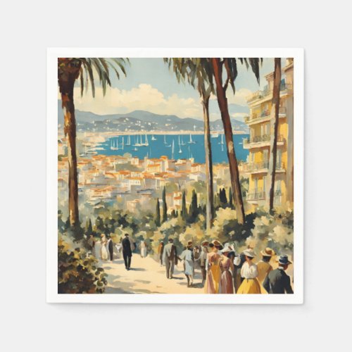 Vintage Style Cannes French Travel Watercolor Napkins