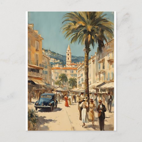 Vintage Style Cannes French Travel Watercolor Postcard