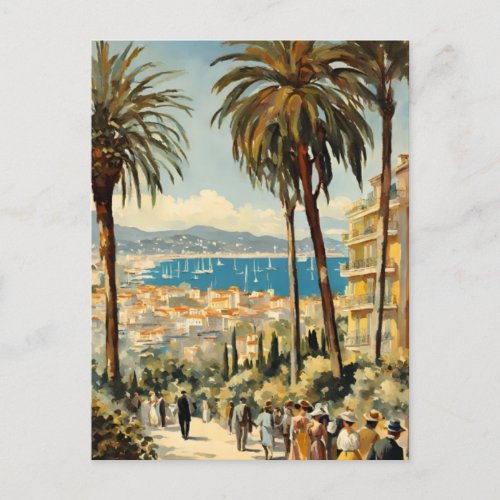 Vintage Style Cannes French Travel Watercolor Postcard