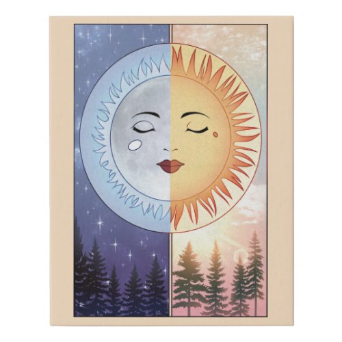 Vintage style canvas art Moon and Sun