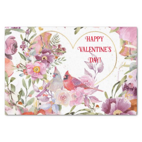 Vintage Style Cardinals Amid Pastel Flowers Tissue Paper
