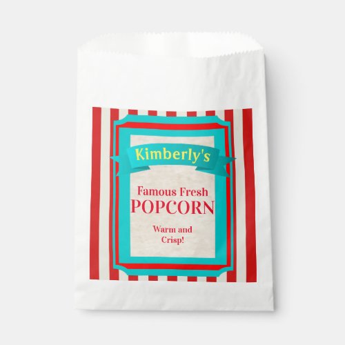 Vintage Style Carnival Popcorn with Custom Name Favor Bag