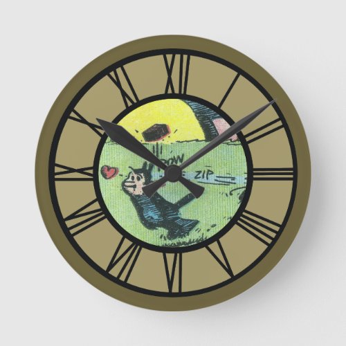Vintage_Style Cartoon Cat Gets Beaned Wall Clock