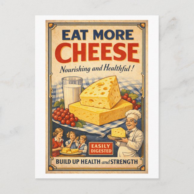 Vintage-Style Cheese Advertisement Postcard (Front)