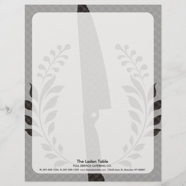 Vintage style chef's knife cooking food catering letterhead (Front)