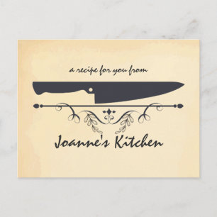 Vintage style chef's knife cooking food recipe postcard