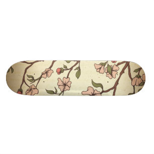 vintage style cherry blossom art skateboard deck