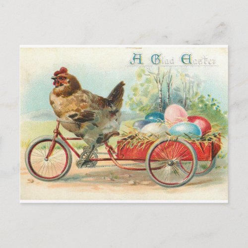 Vintage Style Chicken and Easter Eggs Postcard