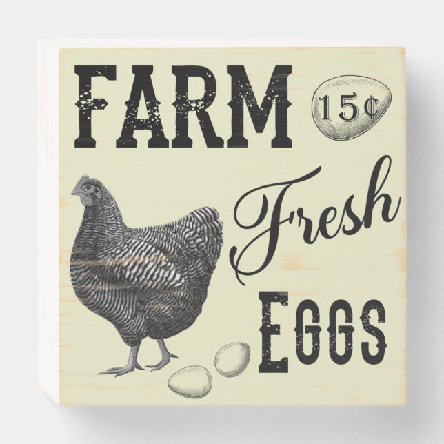 Vintage Style Chicken Farm Fresh Eggs Wood Sign (Front Horizontal)