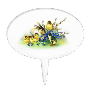 Vintage Style Chicks Easter Bunny Cake Topper 