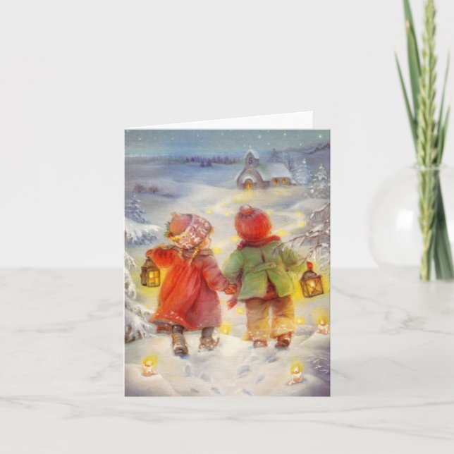 Vintage Style Children Walking In the Snow Card (Front)