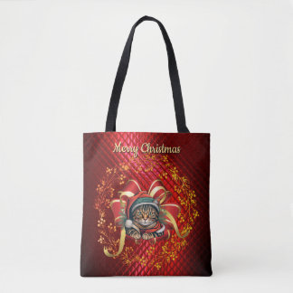 Vintage Style Christmas Cat Tote Bag