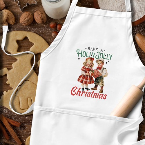 Vintage Style Christmas Children Holly Jolly Adult Apron