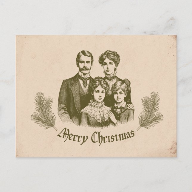Vintage-Style Christmas Illustration Holiday Postcard (Front)