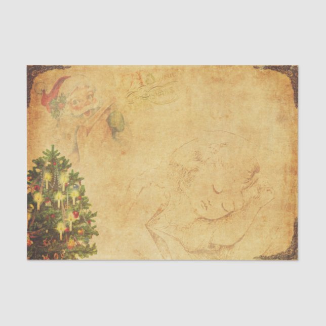 Vintage Style Christmas Illustration  Tissue Paper (Front)
