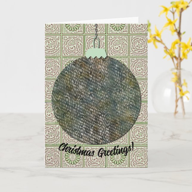 Vintage Style Christmas Ornament Art Snakeskin Card (Yellow Flower)