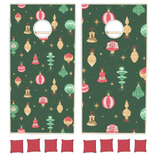 Vintage Style Christmas Ornament Pattern - Green Cornhole Set