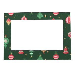 Vintage Style Christmas Ornament Pattern - Green Magnetic Frame