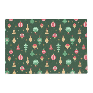 Vintage Style Christmas Ornament Pattern - Green Placemat