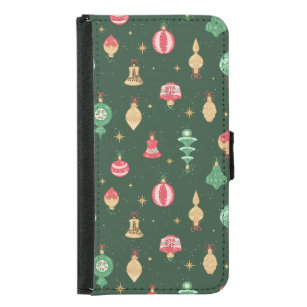 Vintage Style Christmas Ornament Pattern - Green Samsung Galaxy S5 Wallet Case