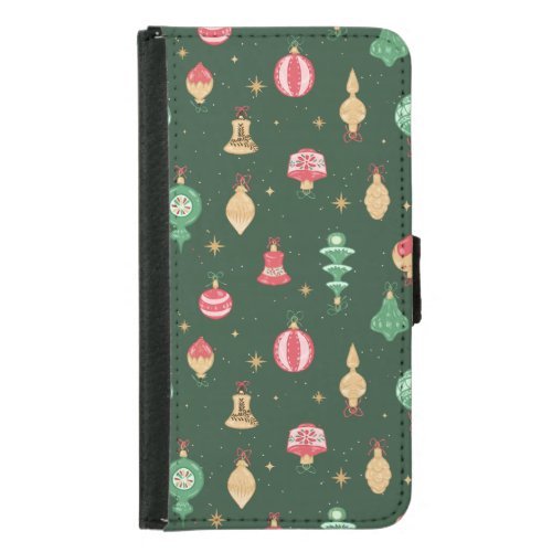 Vintage Style Christmas Ornament Pattern _ Green Samsung Galaxy S5 Wallet Case