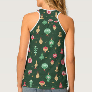 Vintage Style Christmas Ornament Pattern - Green Tank Top
