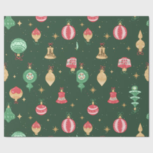 Vintage Style Christmas Ornament Pattern - Green Wrapping Paper