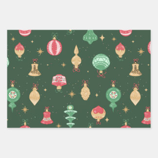 Vintage Style Christmas Ornament Pattern - Green Wrapping Paper Sheets
