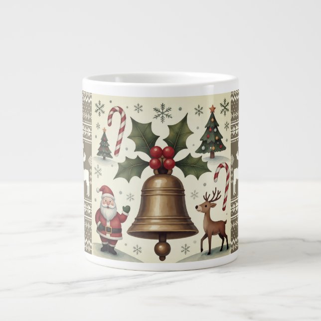 Vintage Style, Christmas Pattern Giant Coffee Mug (Front)
