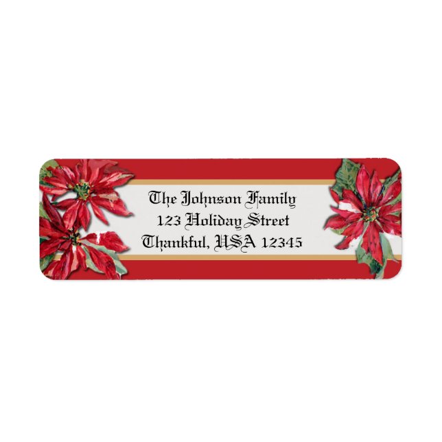 Vintage Style Christmas Poinsettias Label (Front)