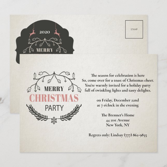 Vintage Style Christmas Postcard Design Party (Front/Back)
