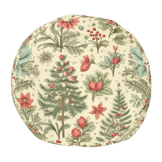 Vintage Style Christmas Print Pouf Ottoman
