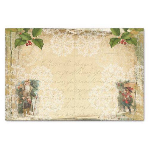 Vintage Style Christmas Santa Child and Writing Tissue Paper