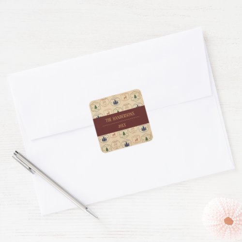 Vintage Style Christmas Stamp Square Sticker