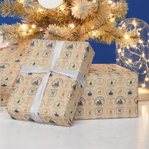 Vintage Style Christmas Stamp Wrapping Paper