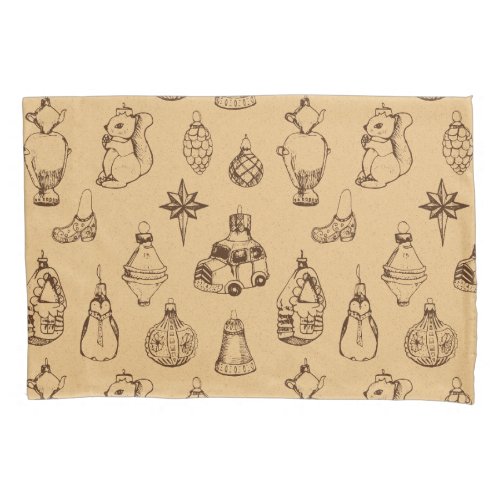 vintage style christmas toys hand drawn pillow case