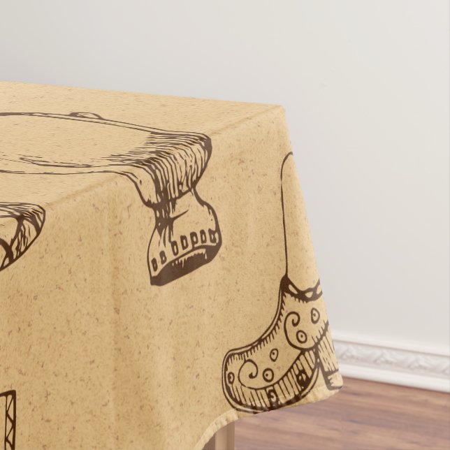 vintage style christmas toys hand drawn tablecloth (In Situ)