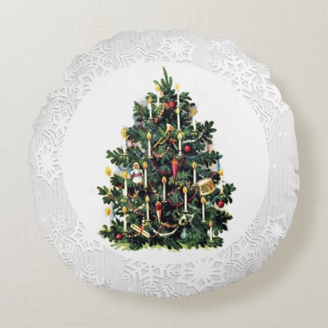 Vintage Style Christmas Tree Holiday  Round Pillow (Front)