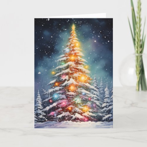 Vintage Style Christmas Tree with Colorful Lights Holiday Card