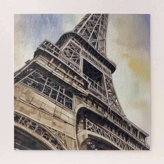 Vintage Style Close-up Eiffel Tower Paris Travel Jigsaw Puzzle (Vertical)