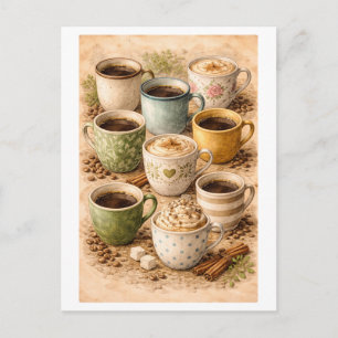 Vintage-Style Collage of Coffee Mugs Postcard