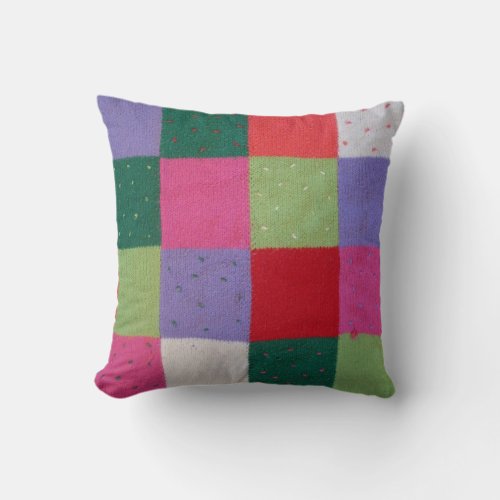 vintage style colorful knitted patchwork design throw pillow