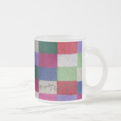 vintage style colorful knitted patchwork frosted glass coffee mug