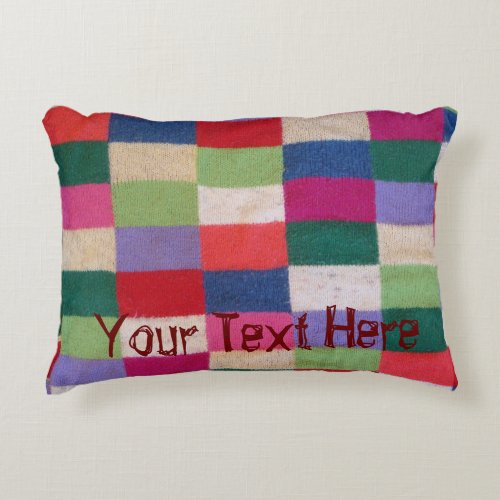 vintage style colorful knitted patchwork squares accent pillow