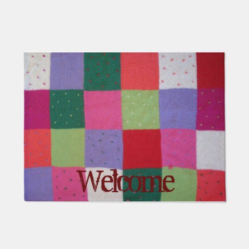 vintage style colorful knitted patchwork squares doormat