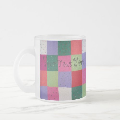 vintage style colorful knitted patchwork squares frosted glass coffee mug